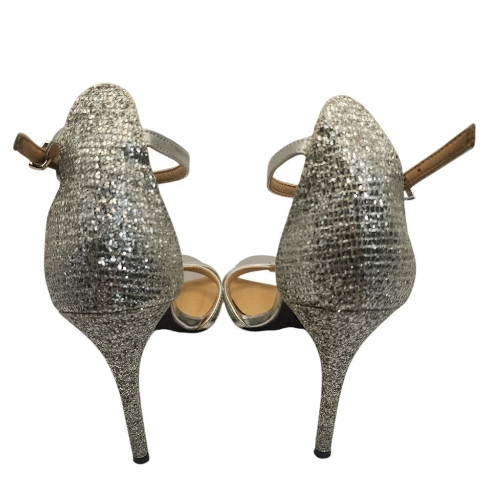 Chinese Laundry Silver Glitter Strappy Heel Size: 7.5